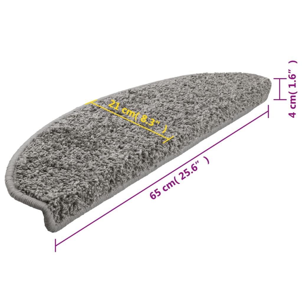 Tapetes de escada 10 peças 65x21x4 cm cinza semicircular grande