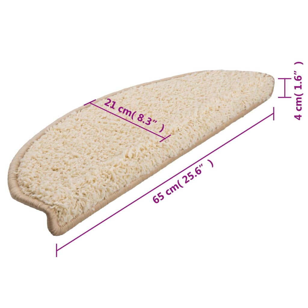 Tapetes de escada 10 peças 65x21x4 cm creme semicircular grande