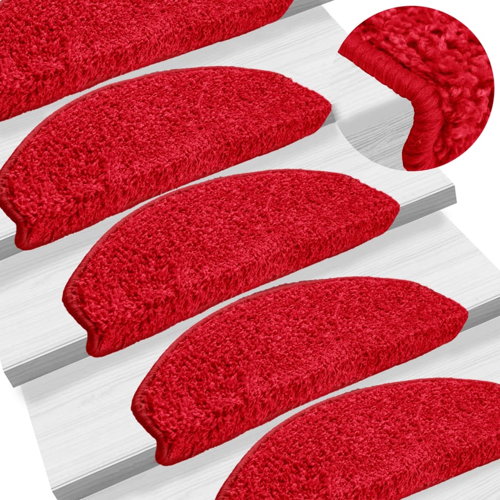 Tapetes de escada 10 peças 65x21x4 cm vermelho semicircular grande