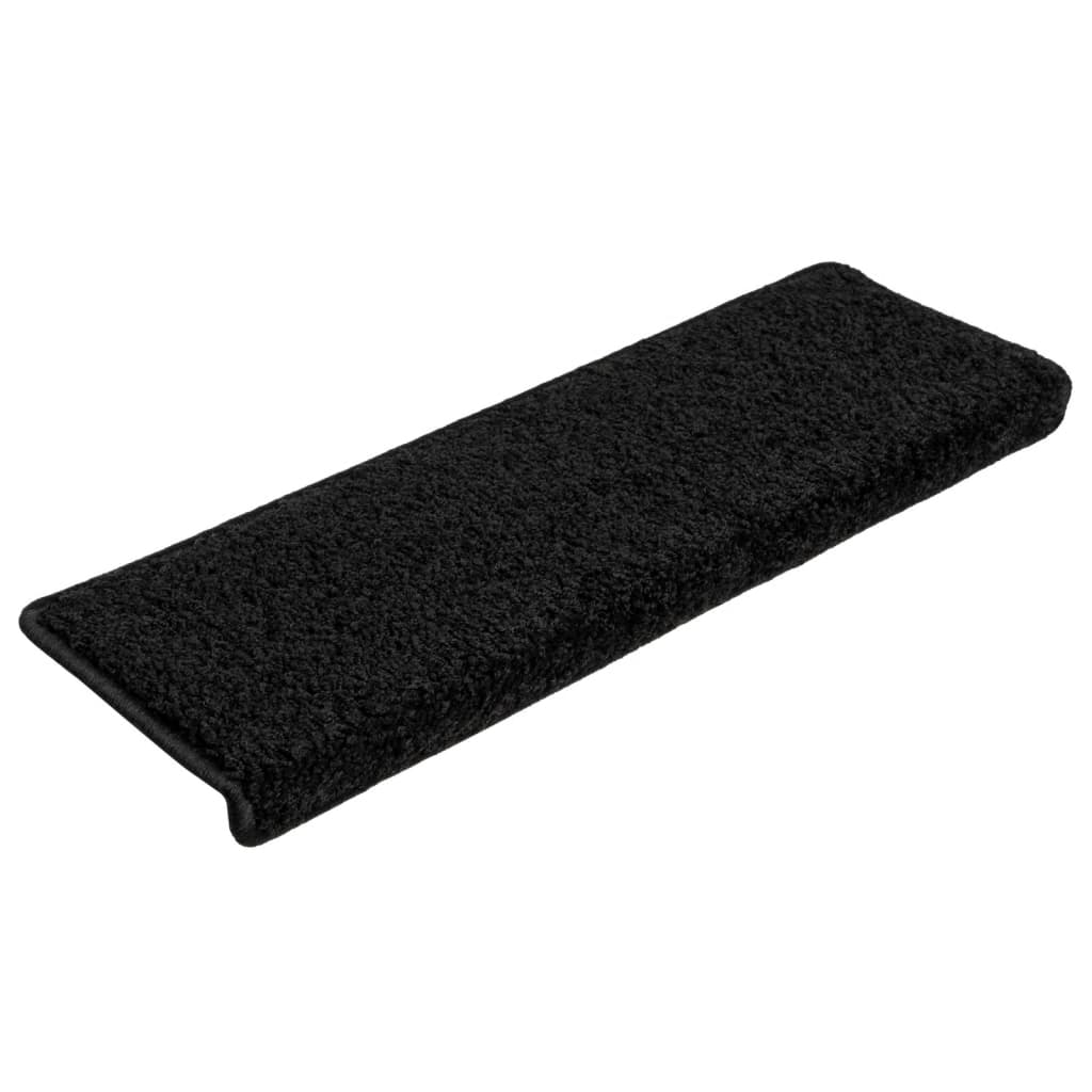 Tapetes de escada 10 peças 65x21x4 cm pretos com borda retangular
