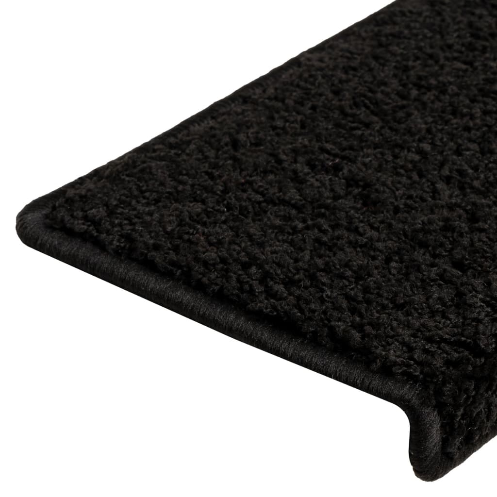 Tapetes de escada 10 peças 65x21x4 cm pretos com borda retangular
