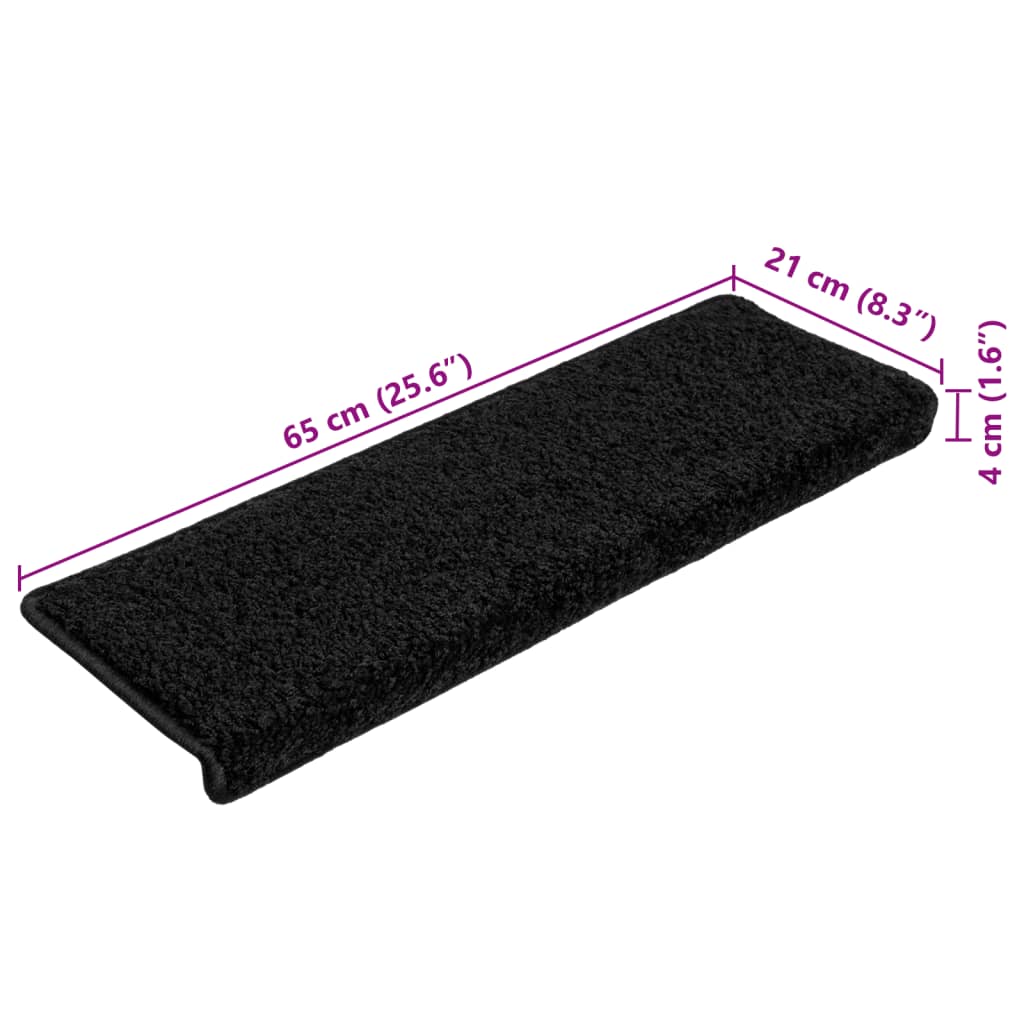 Tapetes de escada 10 peças 65x21x4 cm pretos com borda retangular