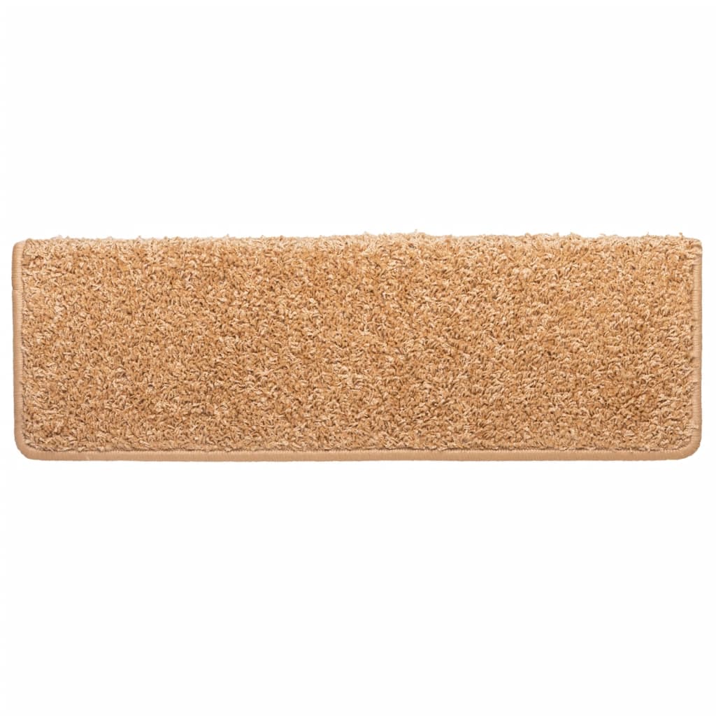 Tapetes de escada 10 peças 65x21x4 cm bege com borda retangular