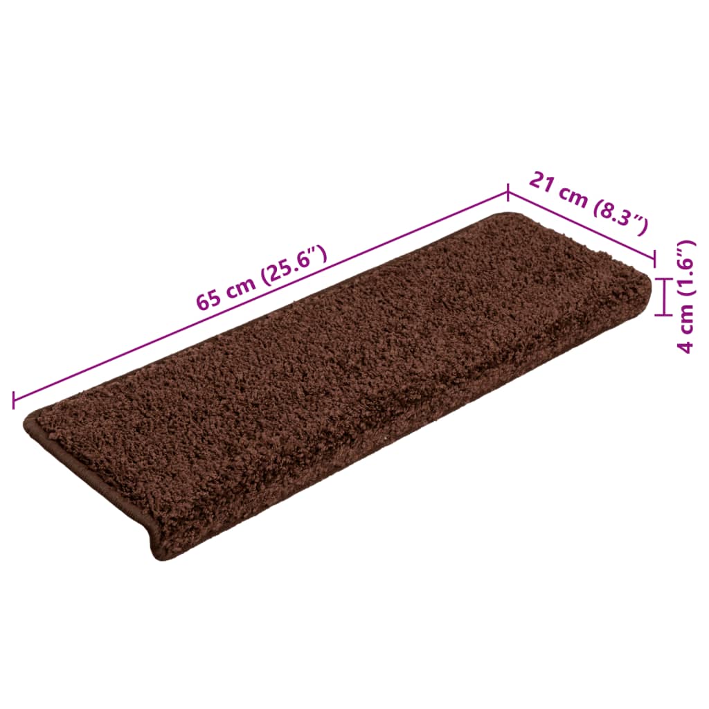 Tapetes de escada 10 peças 65x21x4 cm marrom com borda retangular