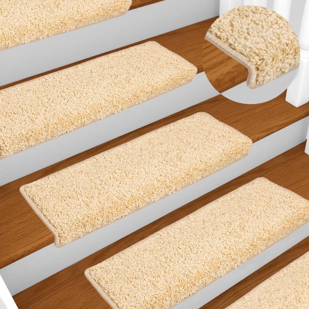 Tapetes de escada 10 peças 65x21x4 cm creme com borda retangular