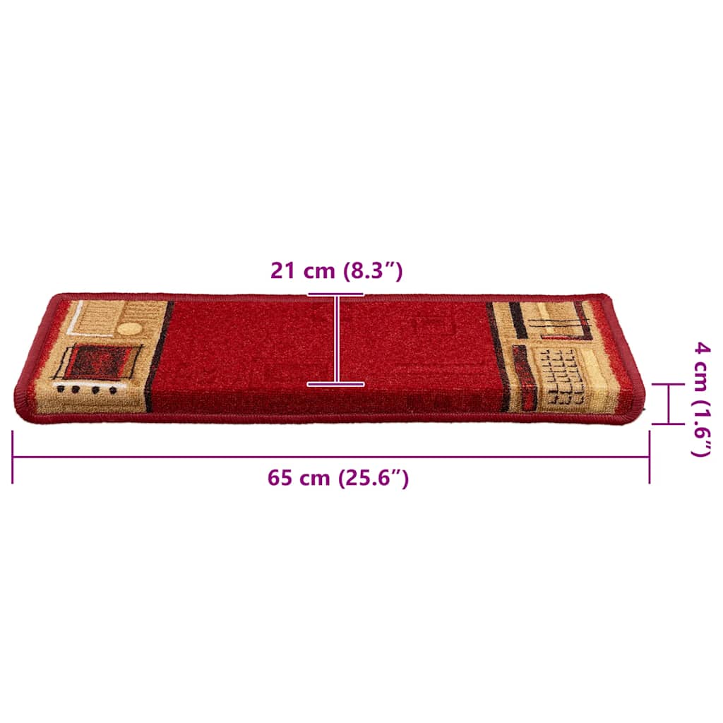 Tapetes de escadas adesivos 10 pcs 65x21x4 cm vermelho