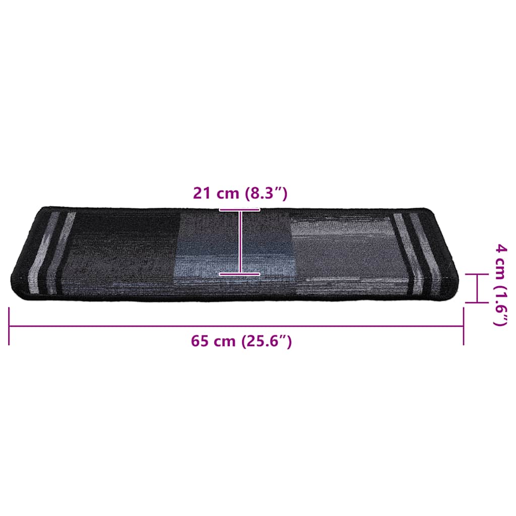 Tapetes de escadas adesivos 10 pcs 65x21x4 cm preto e cinzento