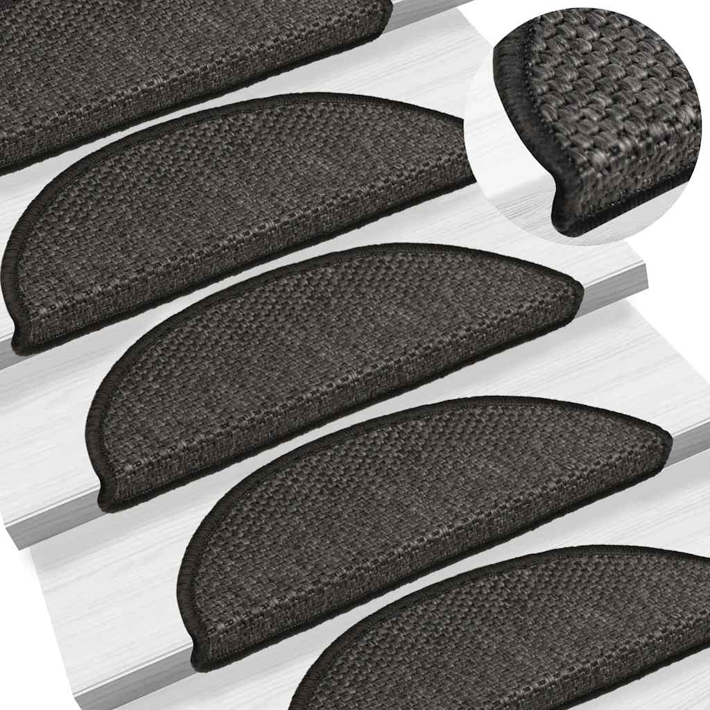 Tapetes escada adesivos aspeto sisal 15 pcs 56x17x3cm antracite