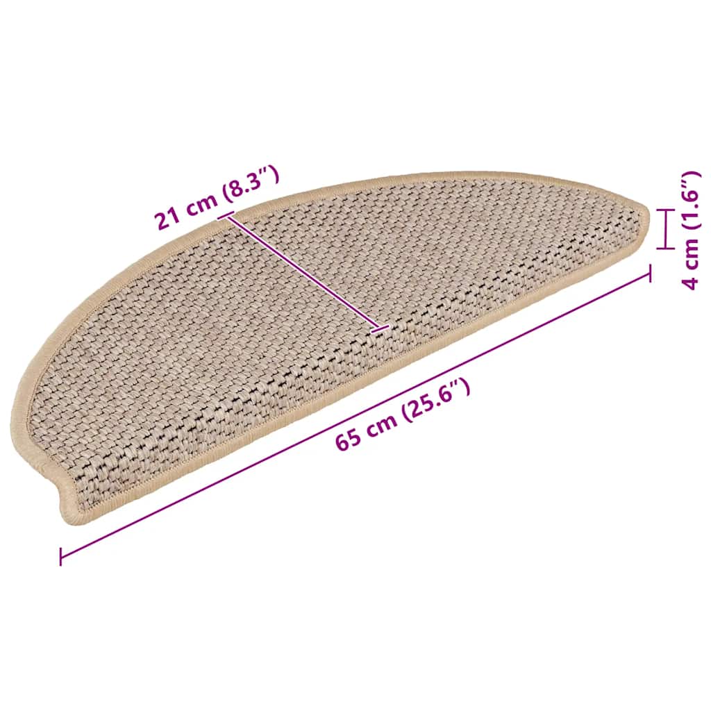 Tapetes escada adesivos aspeto sisal 15pcs 65x21x4cm bege-claro