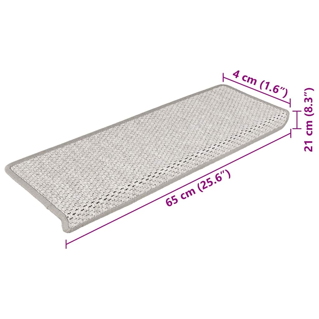 Tapetes escada adesivos aspeto sisal 15pcs 65x21x4 cm platinado