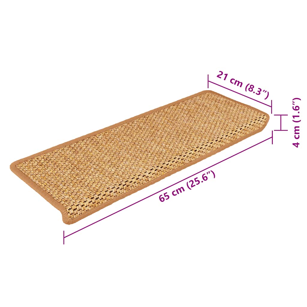 Tapetes escada adesivos aspeto sisal 15 pcs 65x21x4 cm laranja