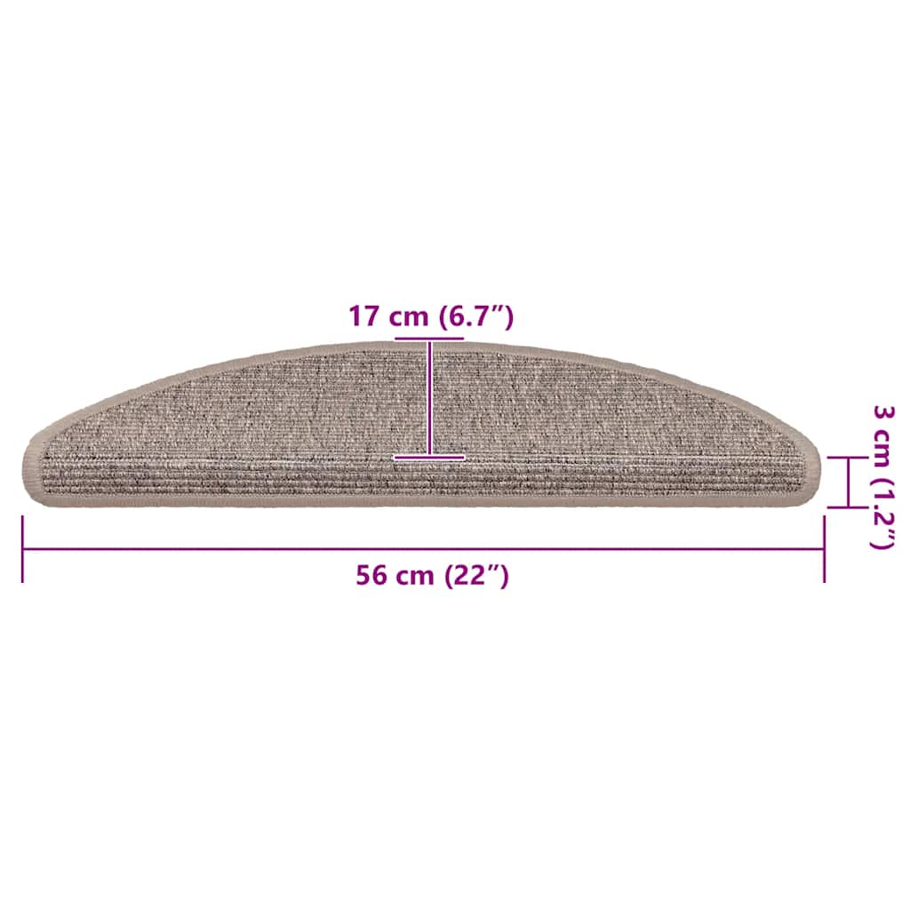 Tapetes de escada 15 peças 56x17x3 cm bege escuro semicircular