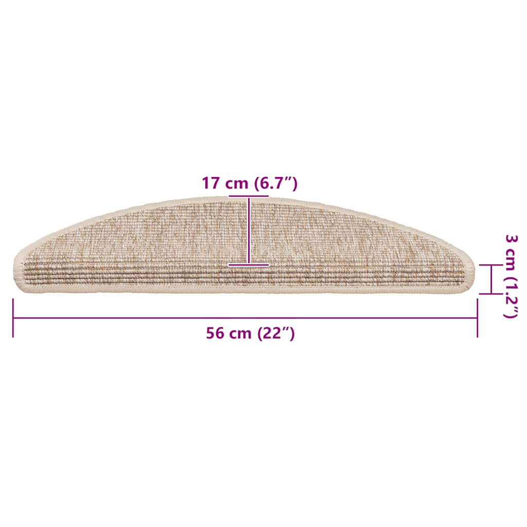 Tapetes de escada 15 peças 56x17x3 cm bege claro semicircular
