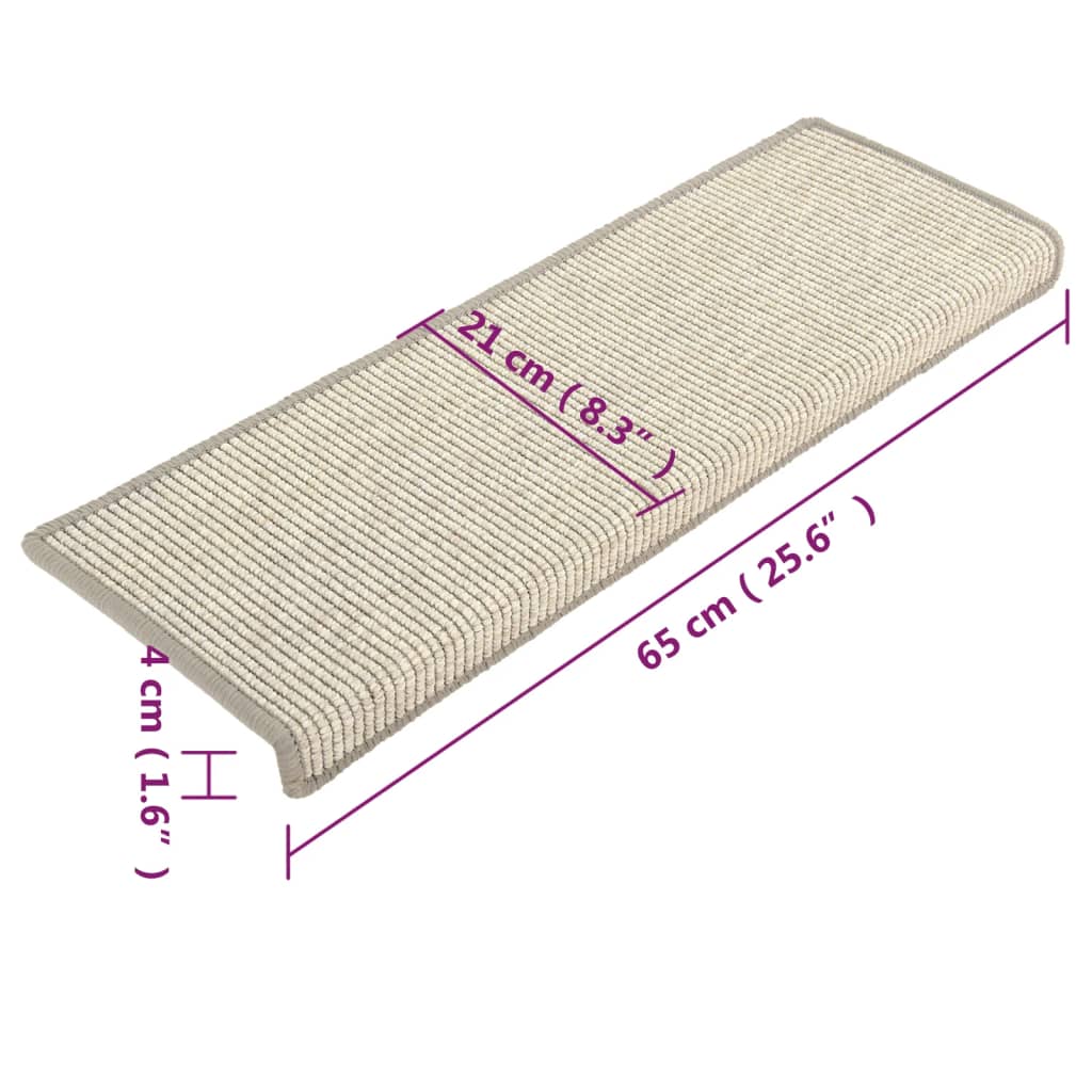 Tapetes de escada 15 peças 65x21x4 cm prateados com borda retangular
