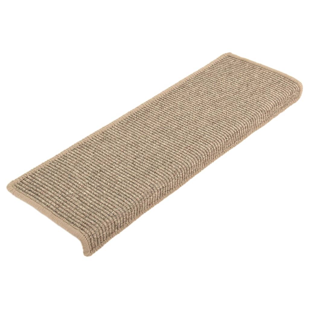 Tapetes de escada 15 peças 65x21x4 cm bege escuro com borda retangular