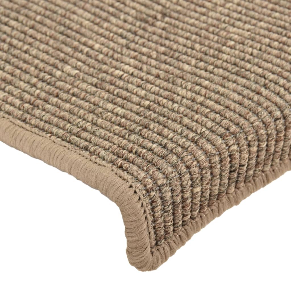 Tapetes de escada 15 peças 65x21x4 cm bege escuro com borda retangular