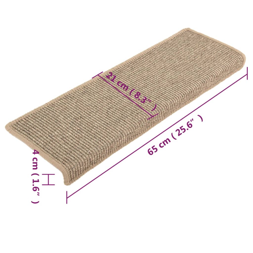 Tapetes de escada 15 peças 65x21x4 cm bege escuro com borda retangular