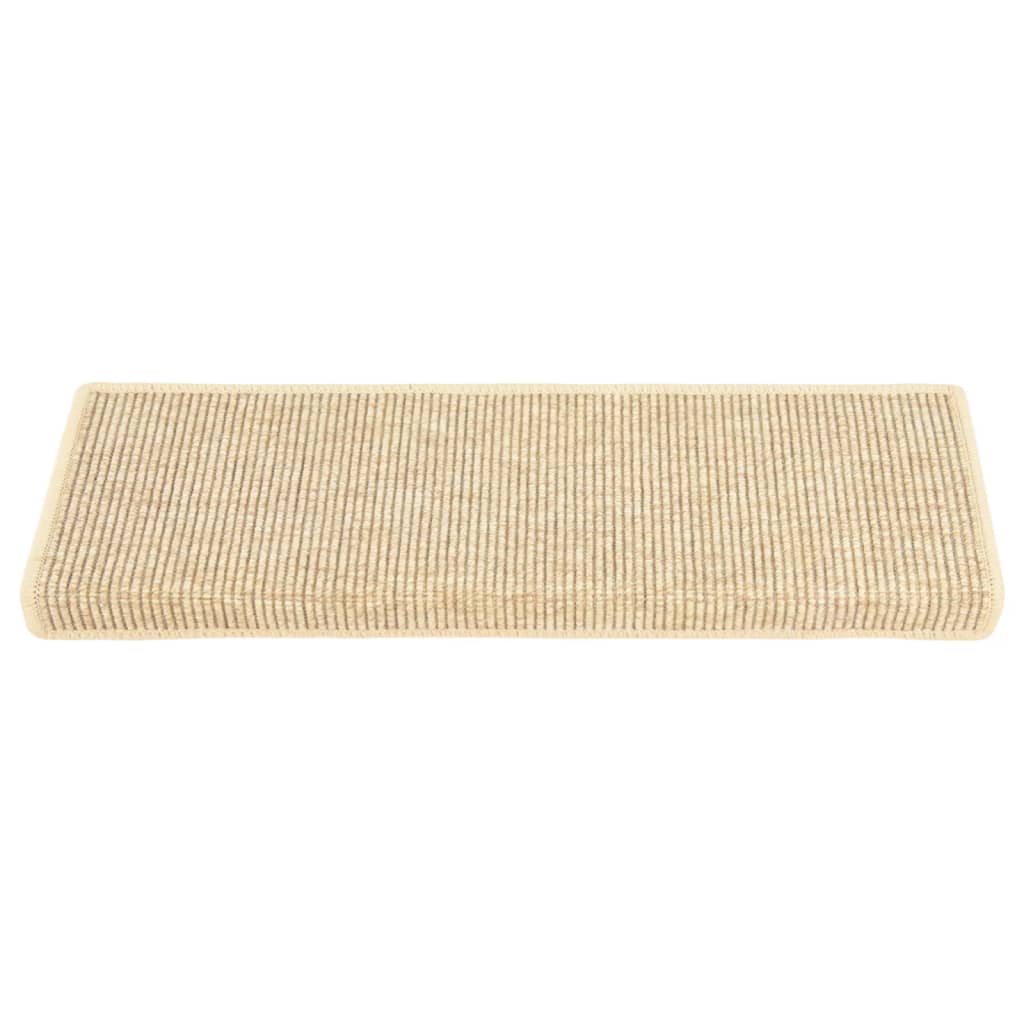Tapetes de escada 15 peças 65x21x4 cm bege claro com borda retangular