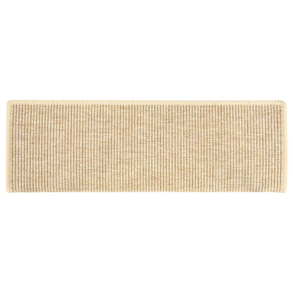 Tapetes de escada 15 peças 65x21x4 cm bege claro com borda retangular