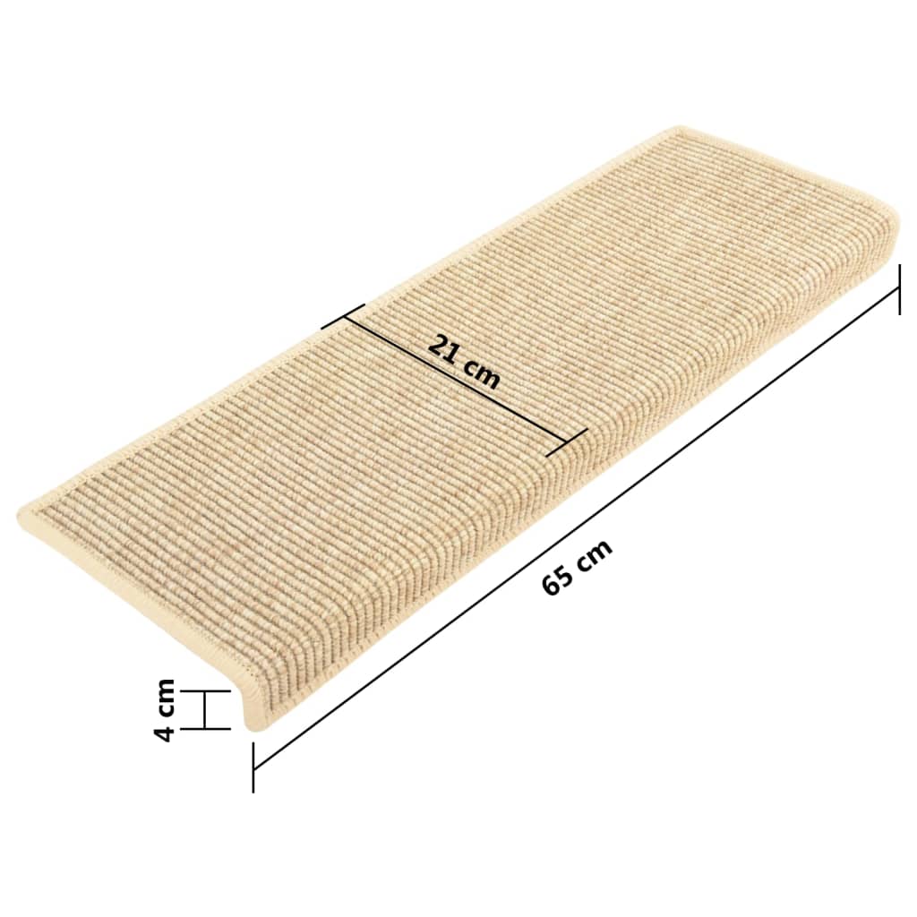 Tapetes de escada 15 peças 65x21x4 cm bege claro com borda retangular