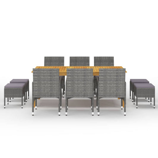 11 pcs conjunto de jantar para jardim cinzento