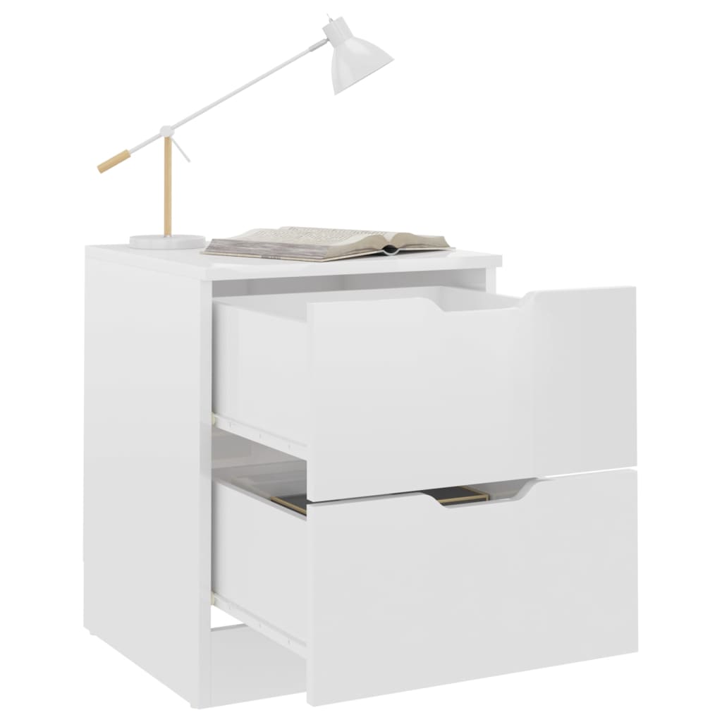 Mesas cabeceira 2 pcs 40x40x50 cm contraplacado branco brilhante