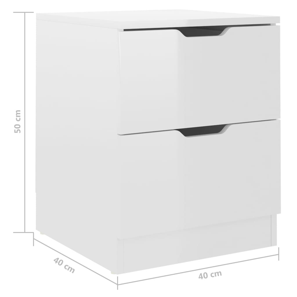 Mesas cabeceira 2 pcs 40x40x50 cm contraplacado branco brilhante