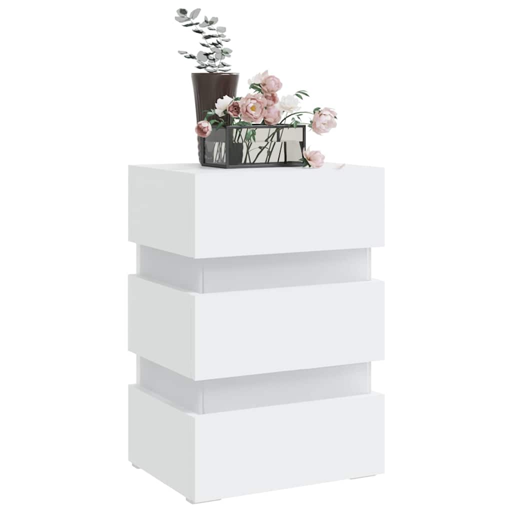 Mesa de cabeceira c/ luzes LED derivados de madeira branco