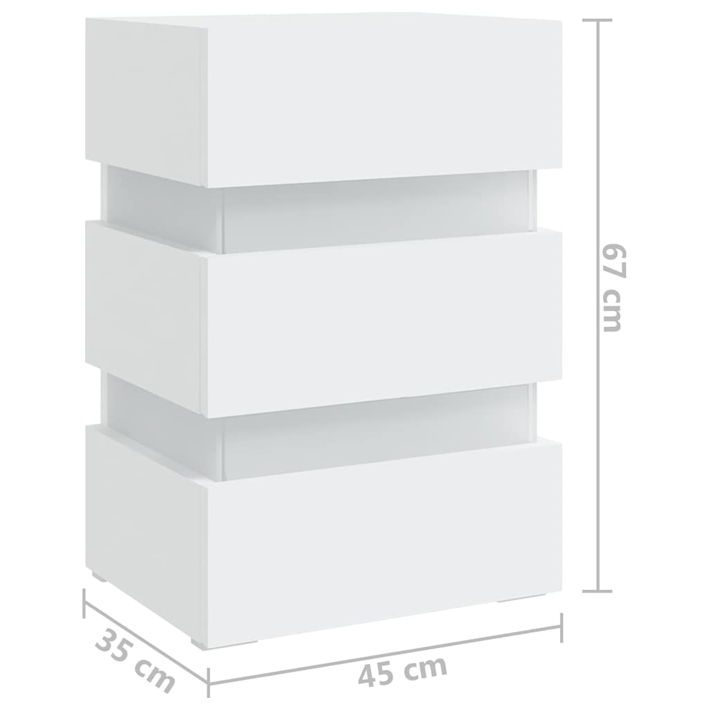 Mesa de cabeceira c/ luzes LED derivados de madeira branco