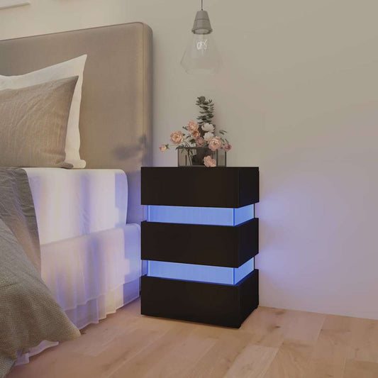 Mesa de cabeceira c/ luzes LED derivados de madeira preto