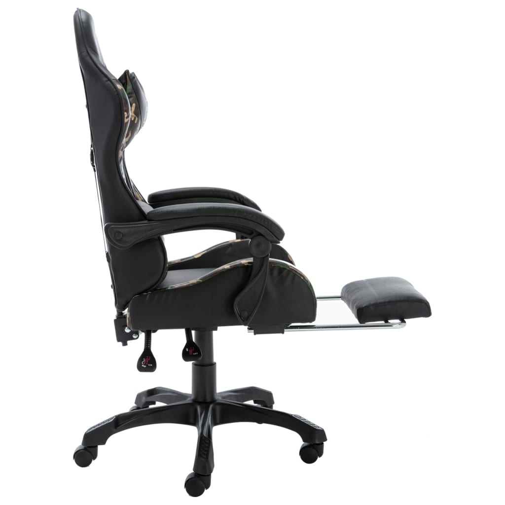 Cadeira estilo corrida c/ apoio pés couro art. preto/camuflado