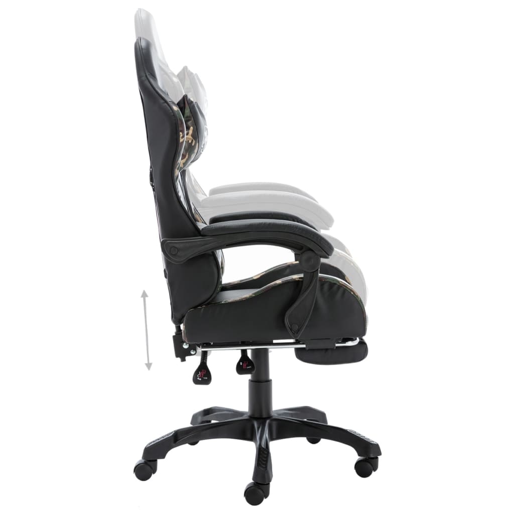 Cadeira estilo corrida c/ apoio pés couro art. preto/camuflado