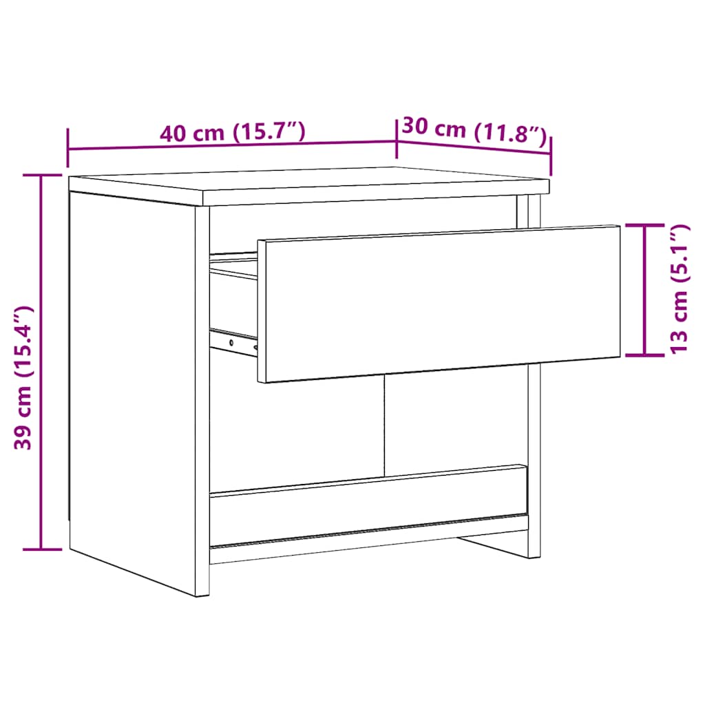 Mesa de cabeceira 40x30x39 cm contraplacado cinzento cimento