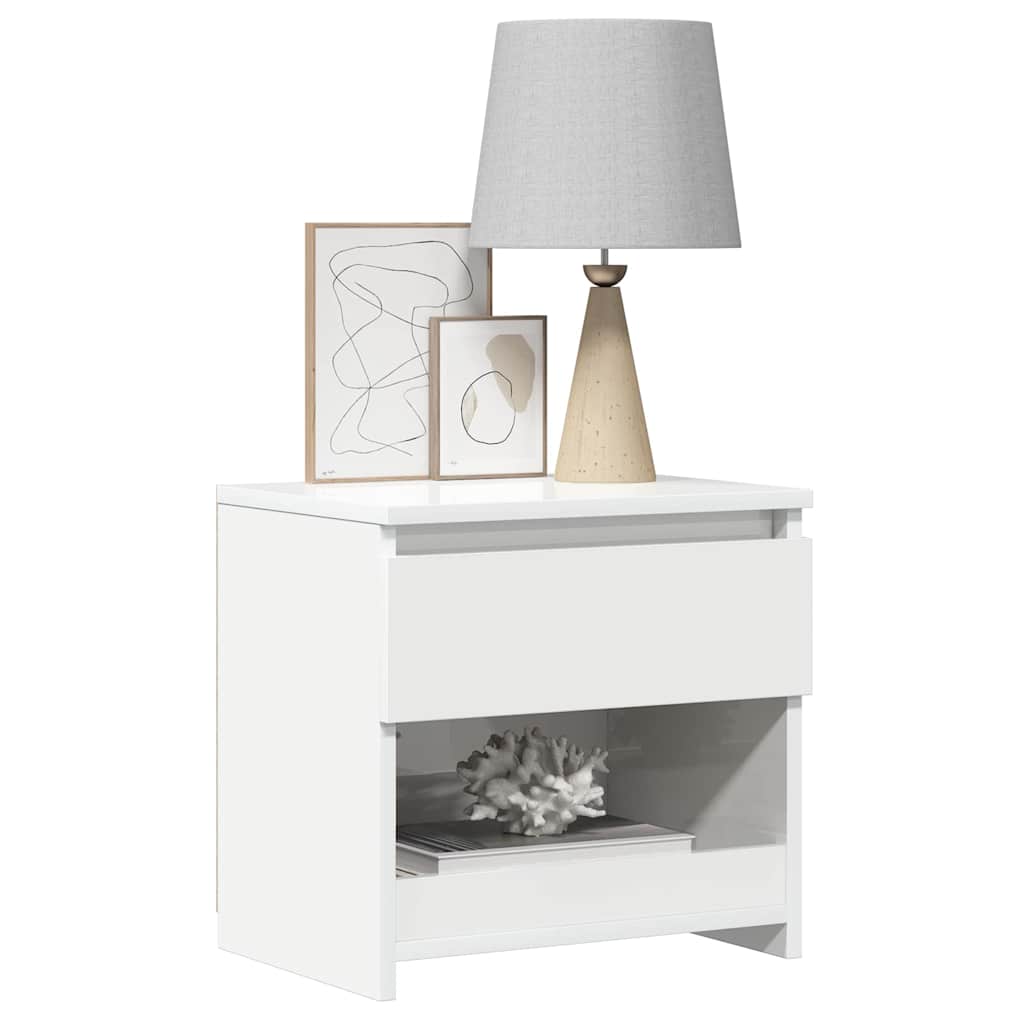 Mesas de cabeceira 2 pcs 40x30x39 cm contrapl. branco brilhante
