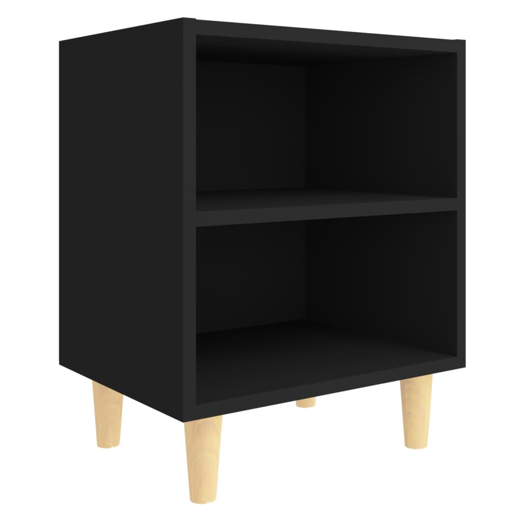 Mesas de cabeceira pernas madeira maciça 2pcs 40x30x50cm preto