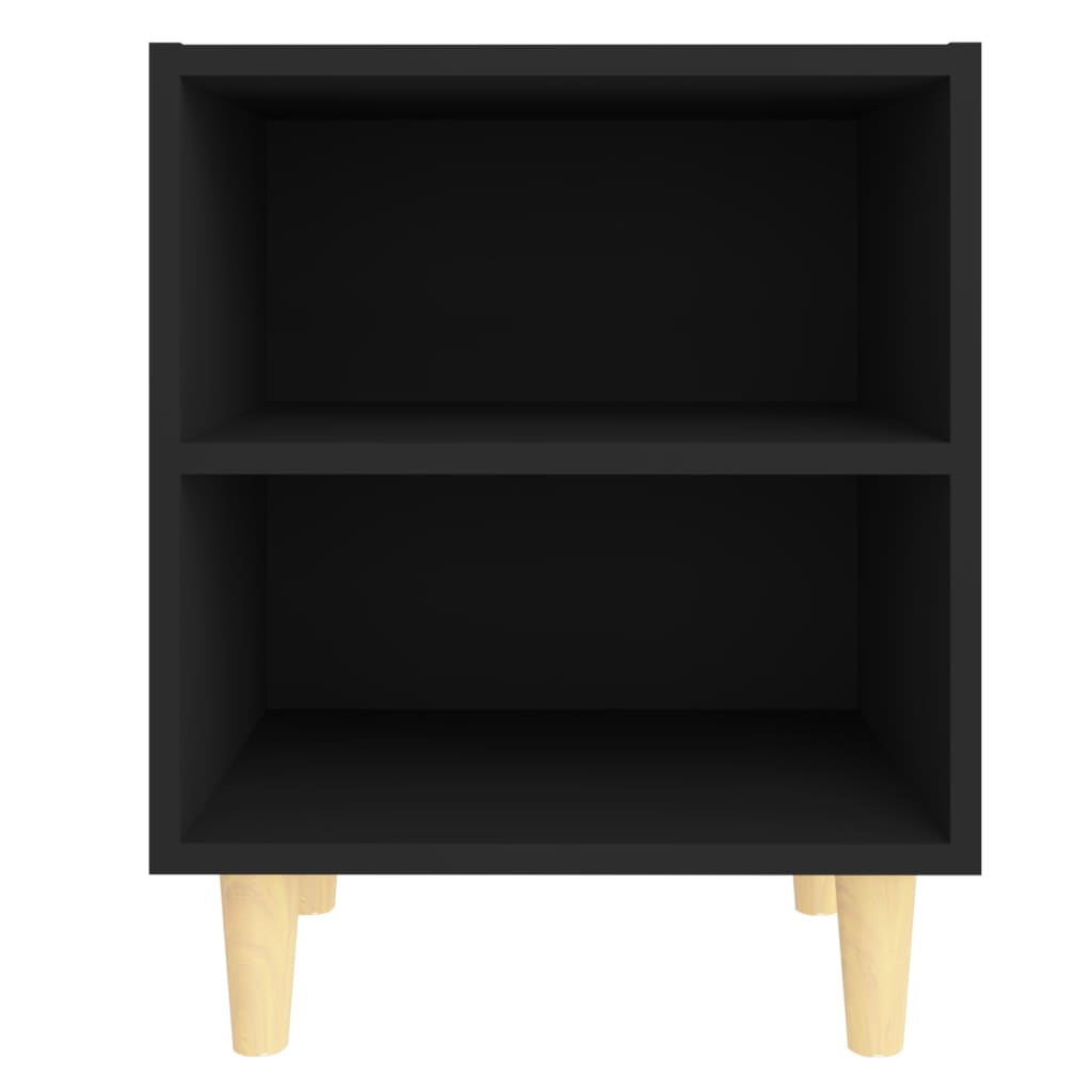 Mesas de cabeceira pernas madeira maciça 2pcs 40x30x50cm preto