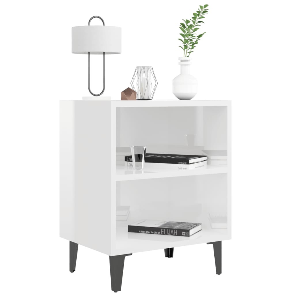Mesa de cabeceira pernas em metal 40x30x50 cm branco brilhante