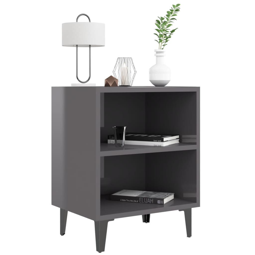 Mesa de cabeceira pernas em metal 40x30x50 cm cinza brilhante