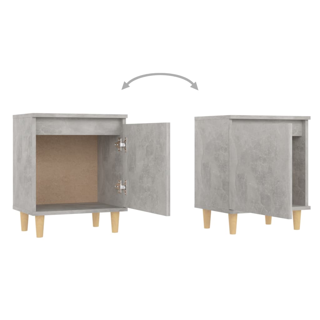 Mesas cabeceira pernas madeira 2pcs 40x30x50cm cinzento cimento