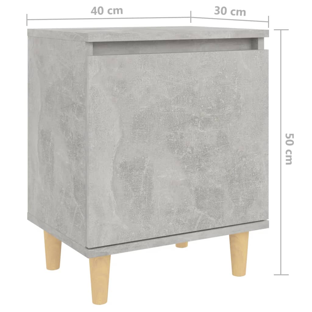 Mesas cabeceira pernas madeira 2pcs 40x30x50cm cinzento cimento