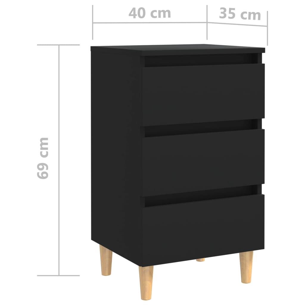 Mesa de cabeceira c/ pernas de madeira 40x35x69 cm preto
