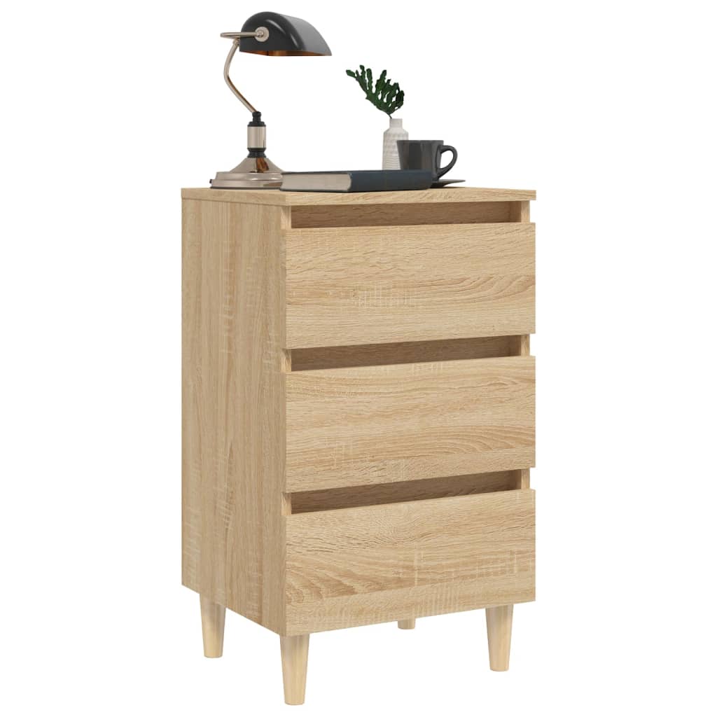 Mesa de cabeceira pernas de madeira 40x35x69cm carvalho sonoma