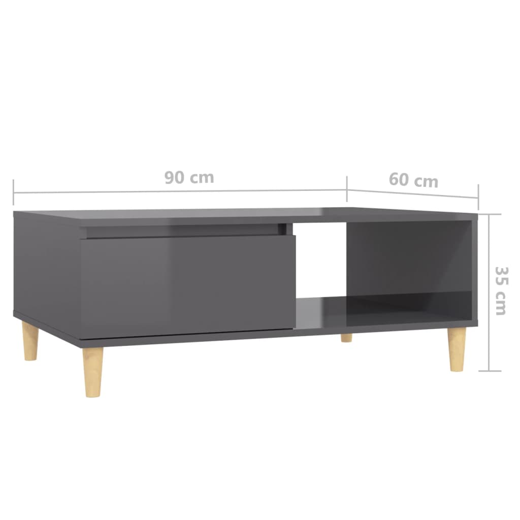 Mesa de centro 90x60x35cm derivados de madeira cinza brilhante