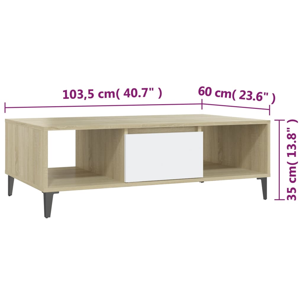 Mesa de centro derivados de madeira branco/carvalho sonoma