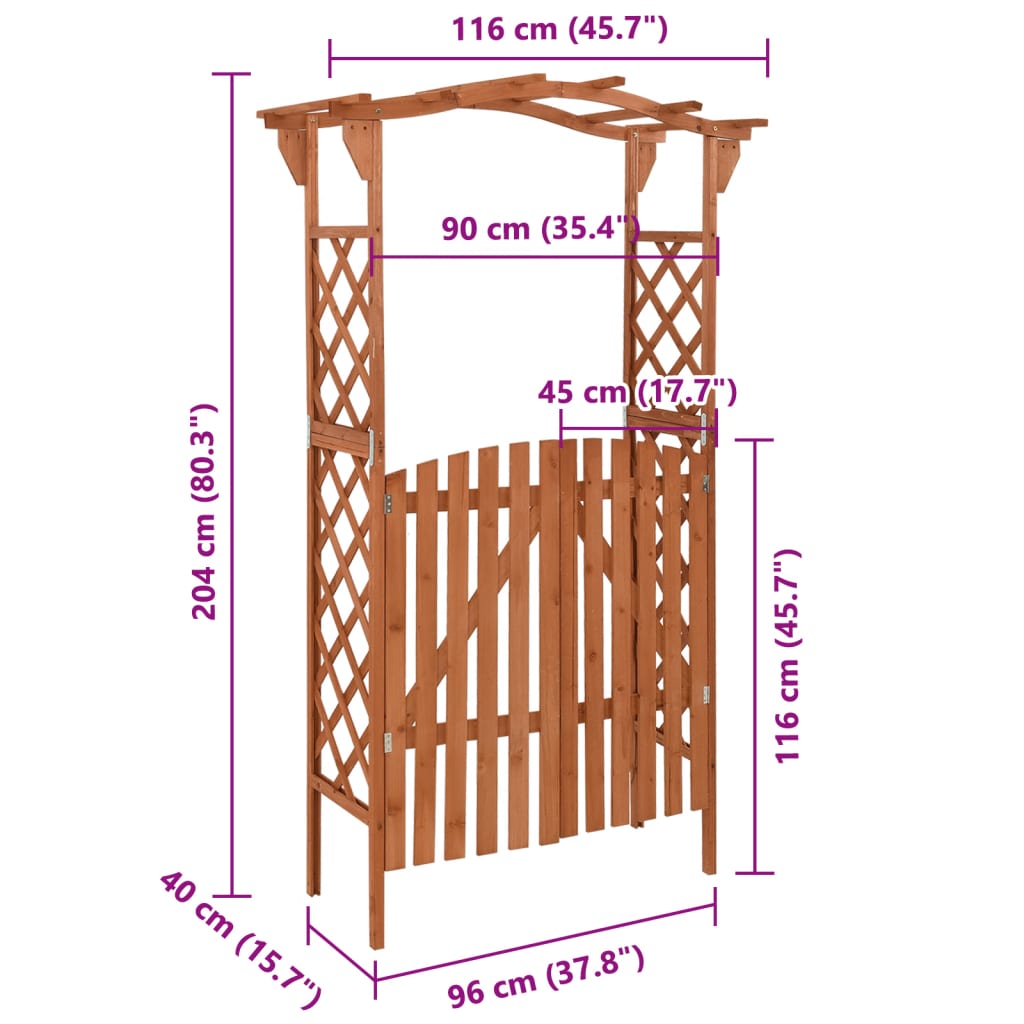 Pérgola com portão 116x40x204 cm madeira de abeto maciça