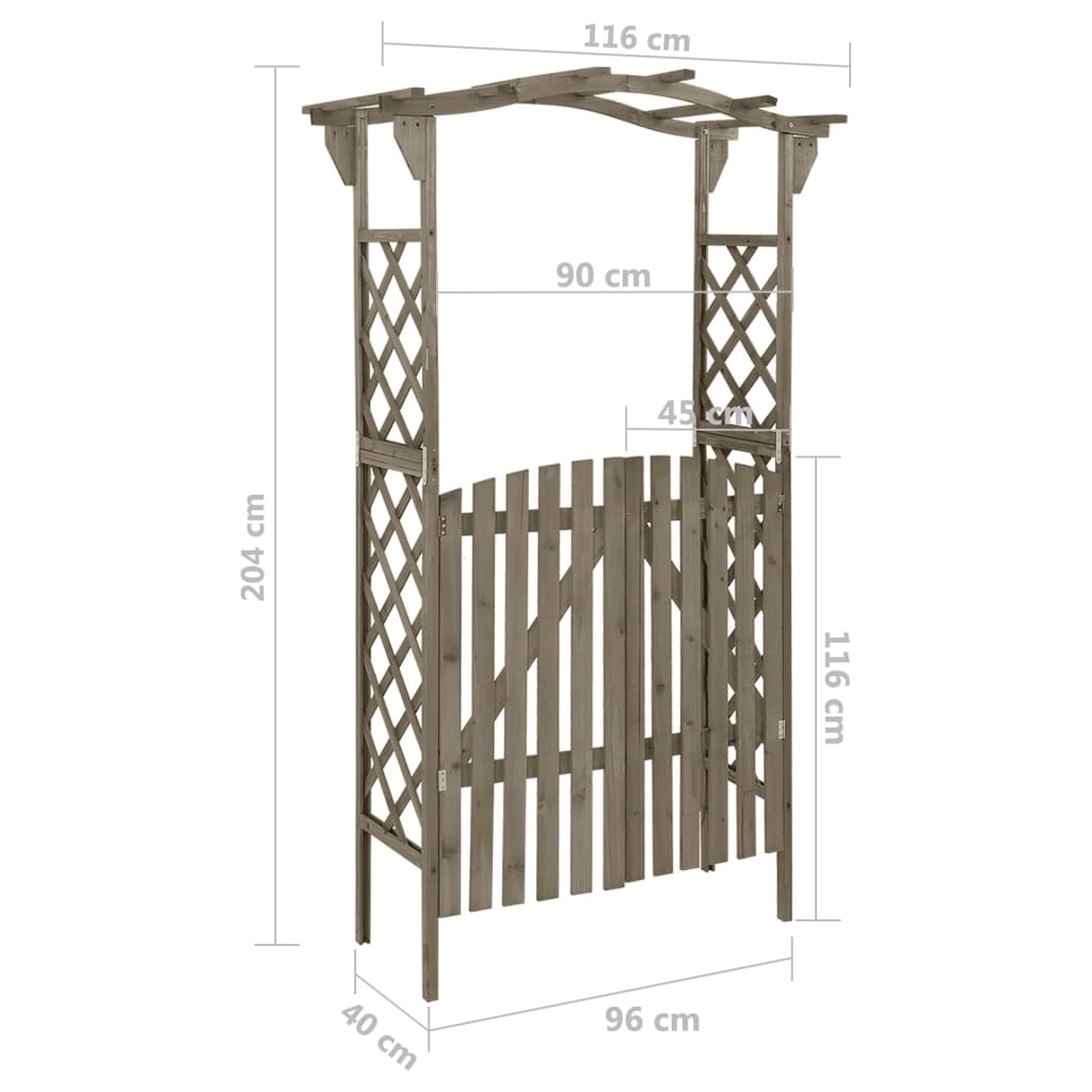 Pérgola com portão 116x40x204 cm madeira de abeto maciça cinza