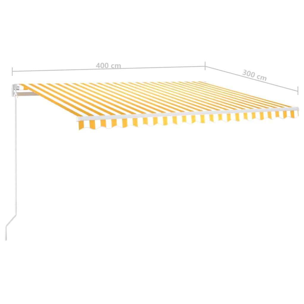 Toldo retrátil manual com LED 400x300 cm amarelo e branco