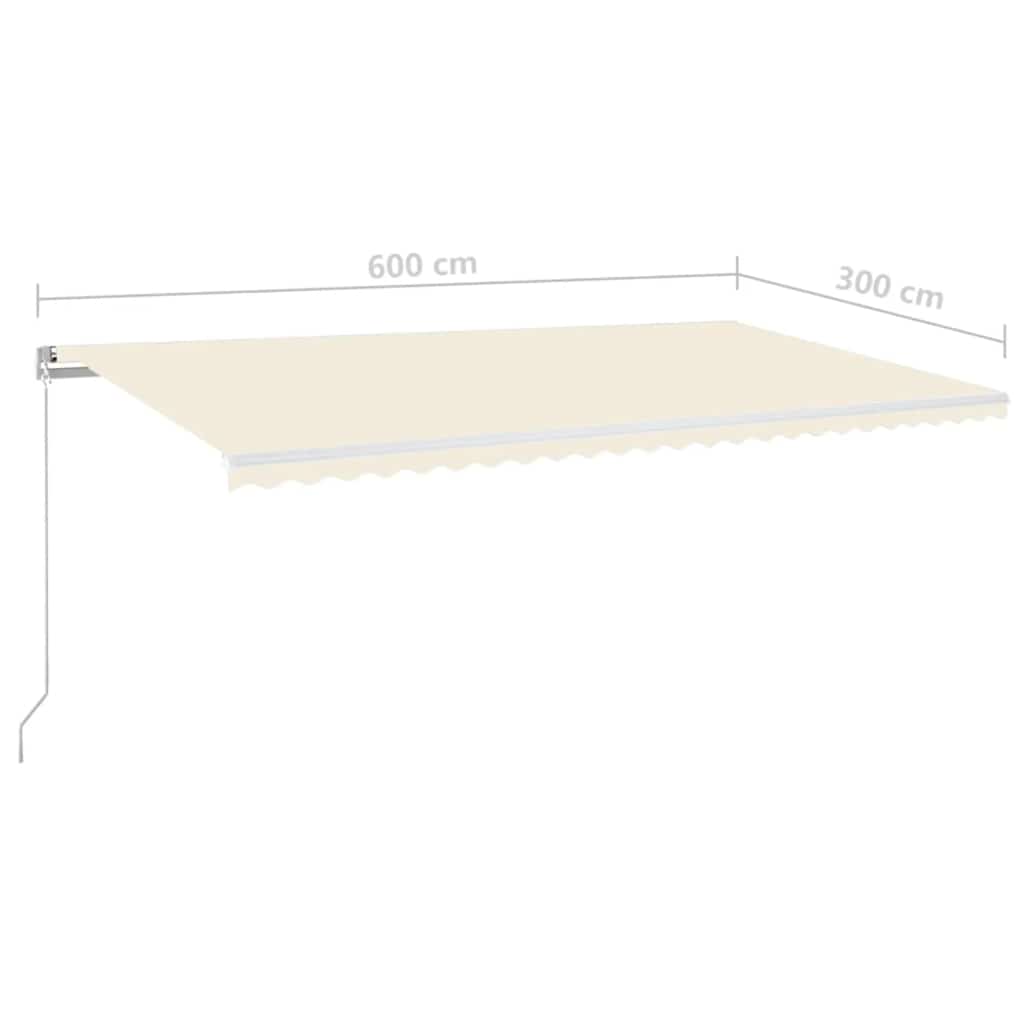 Toldo retrátil manual com LED 600x300 cm cor creme