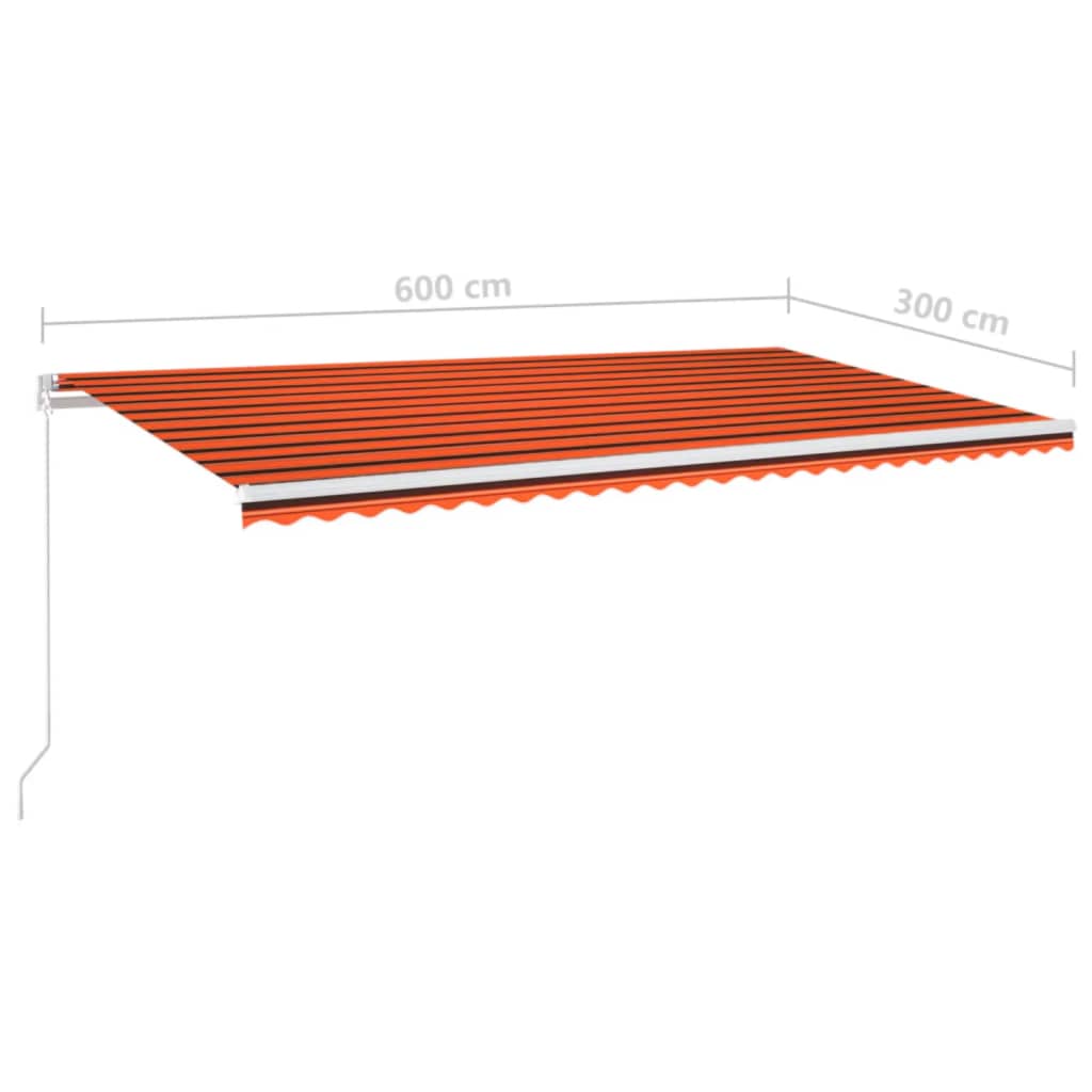 Toldo retrátil manual com LED 600x300 cm laranja e castanho