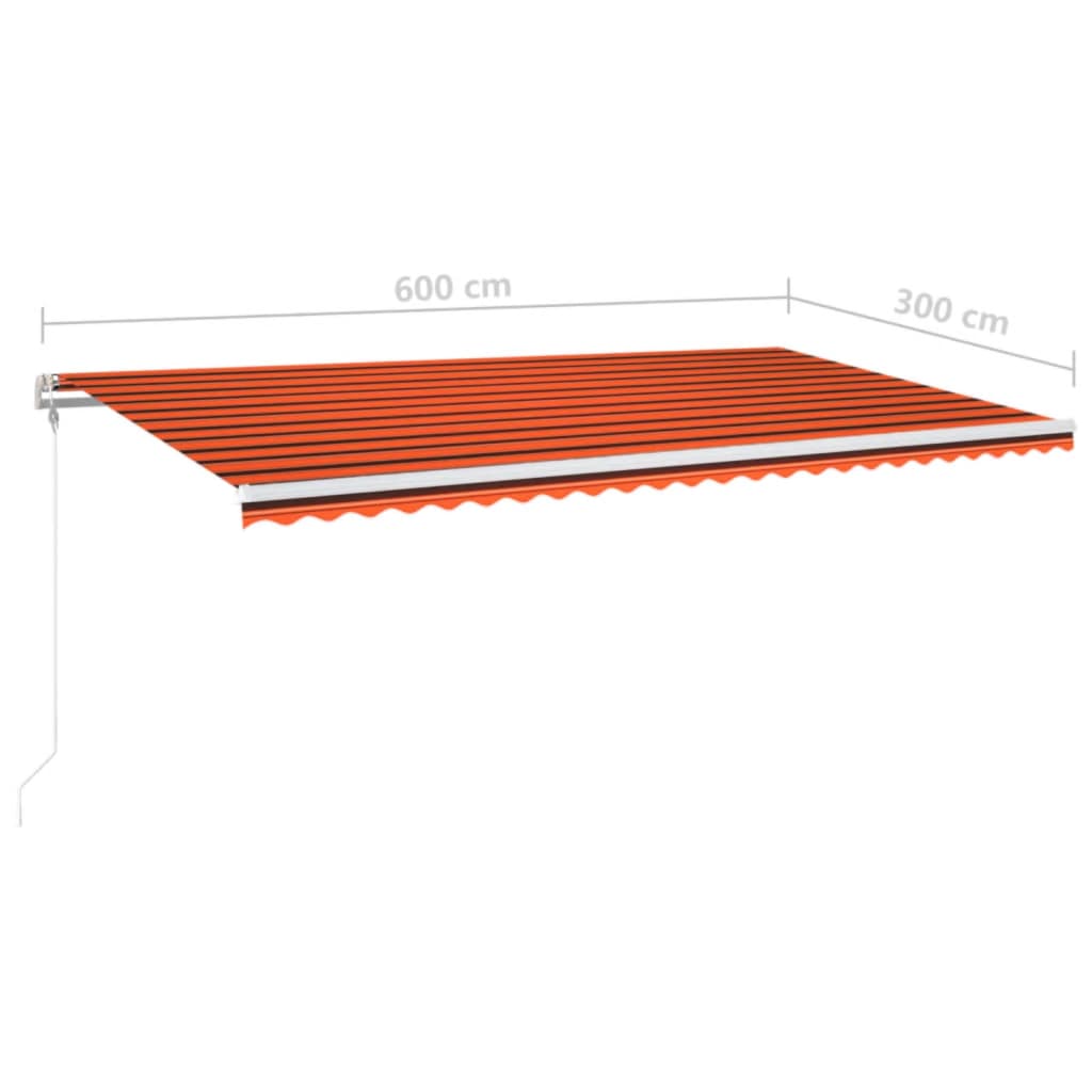 Toldo autom. LED e sensor de vento 600x300 cm laranja/castanho